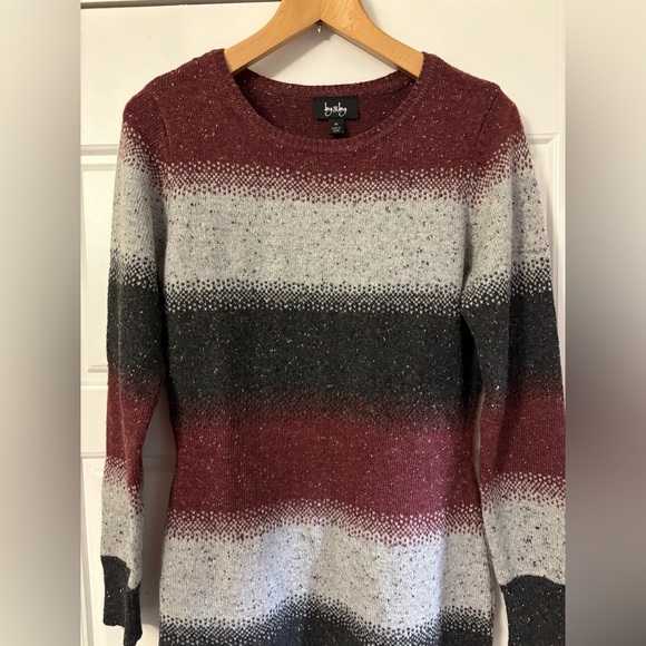 NWT By &‎ By Striped Burgundy Gray Speck Sweater Cute Knee Dress Medium M 8 10 - Picture 4 of 7